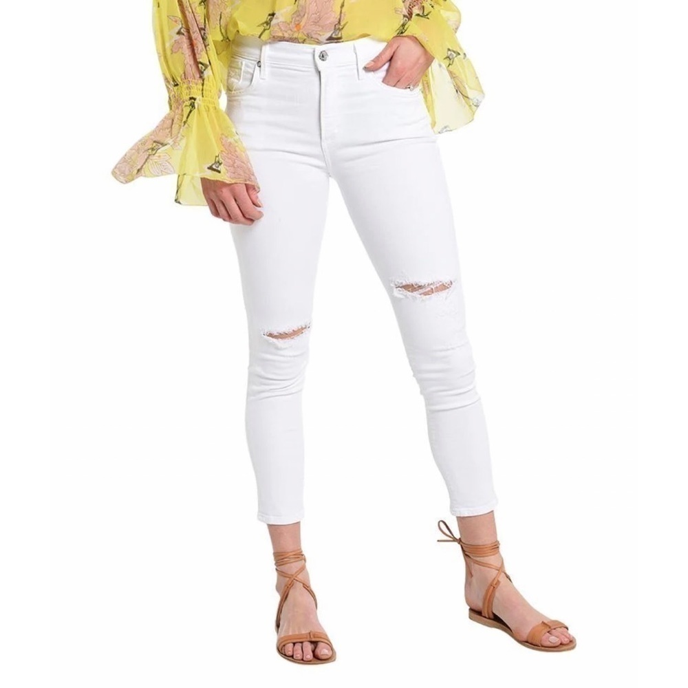 Agolde Sophie Ankle Crop High Waisted Distressed Ripped Skinny Jeans 32 White
